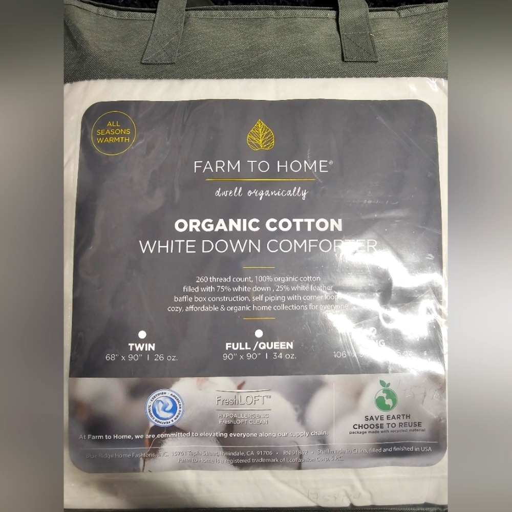 Farm to Home Organic Cotton White Down Comforter